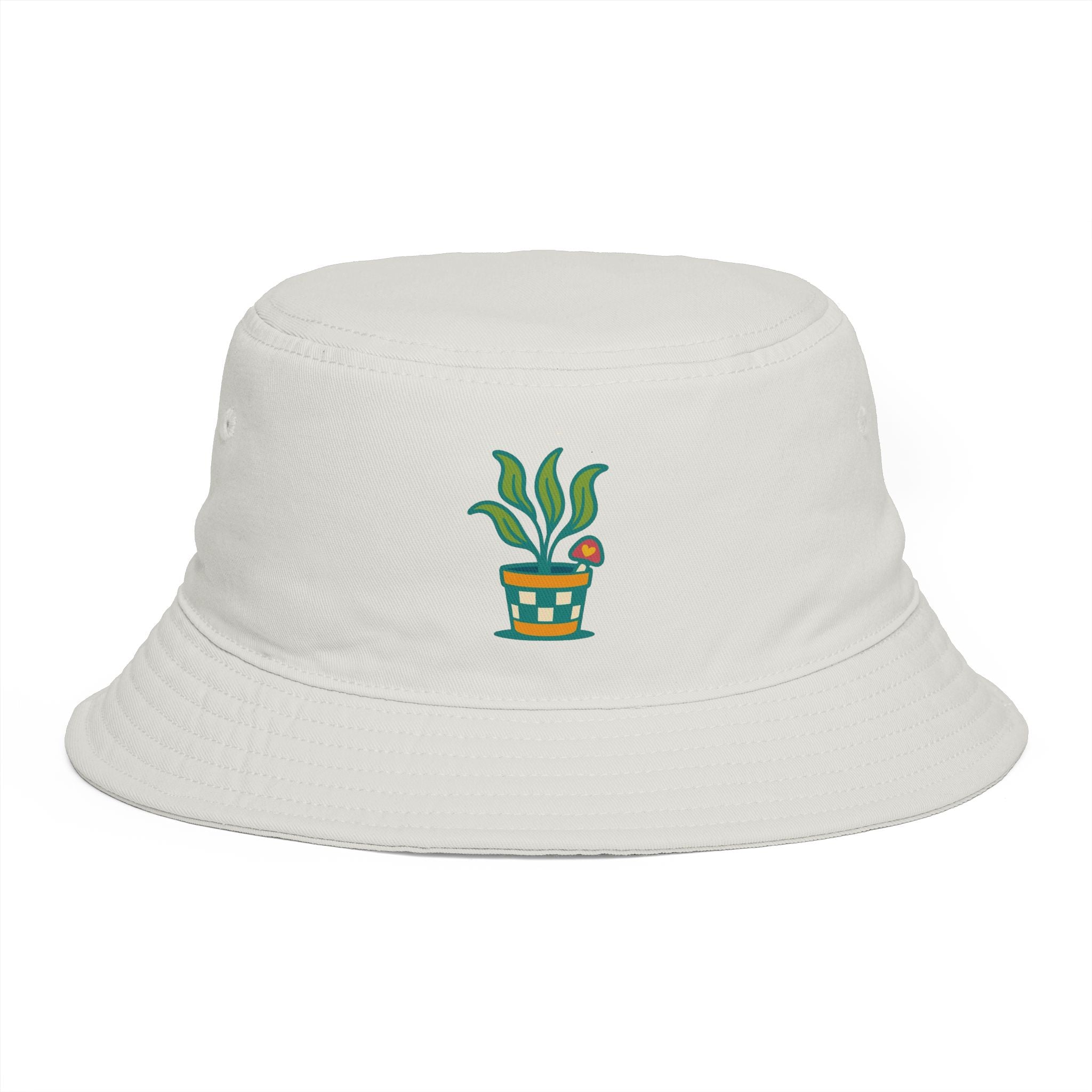 Brown Bucket Hat with Potted Plant Embroidery – Cute Botanical Sun Hat for Gardeners & Plant Lovers