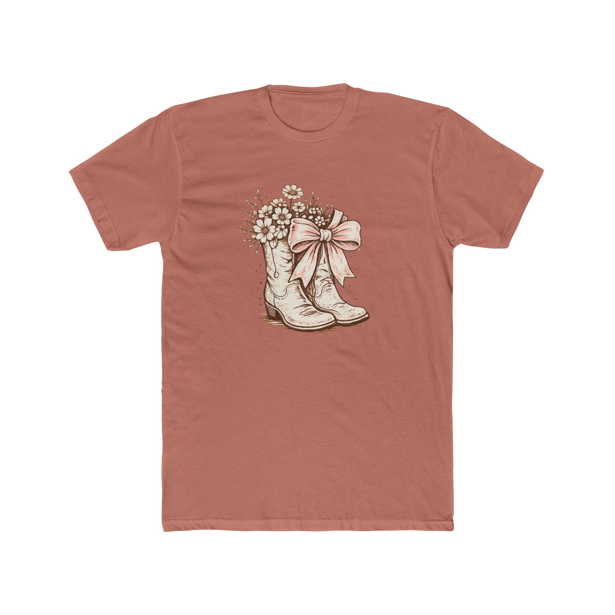Cowgirl Boots Graphic Tee — Vintage Floral Boots with Bow T-Shirt
