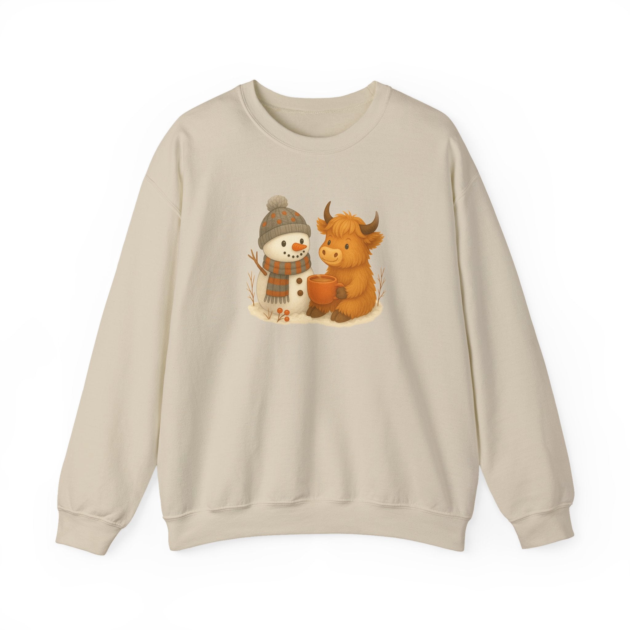 Cute Snowman and Cow Winter Sweatshirt — Cozy Holiday Crewneck