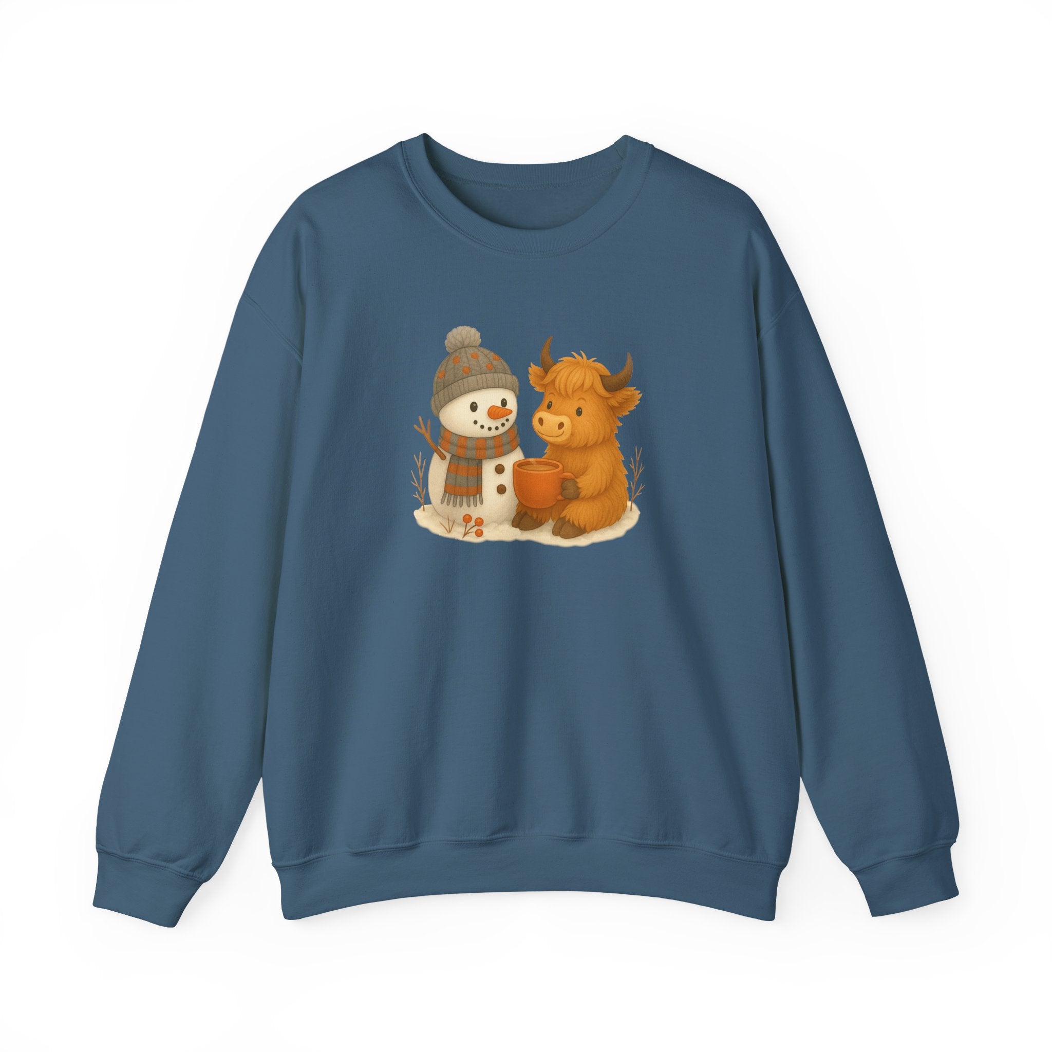 Cute Snowman and Cow Winter Sweatshirt — Cozy Holiday Crewneck