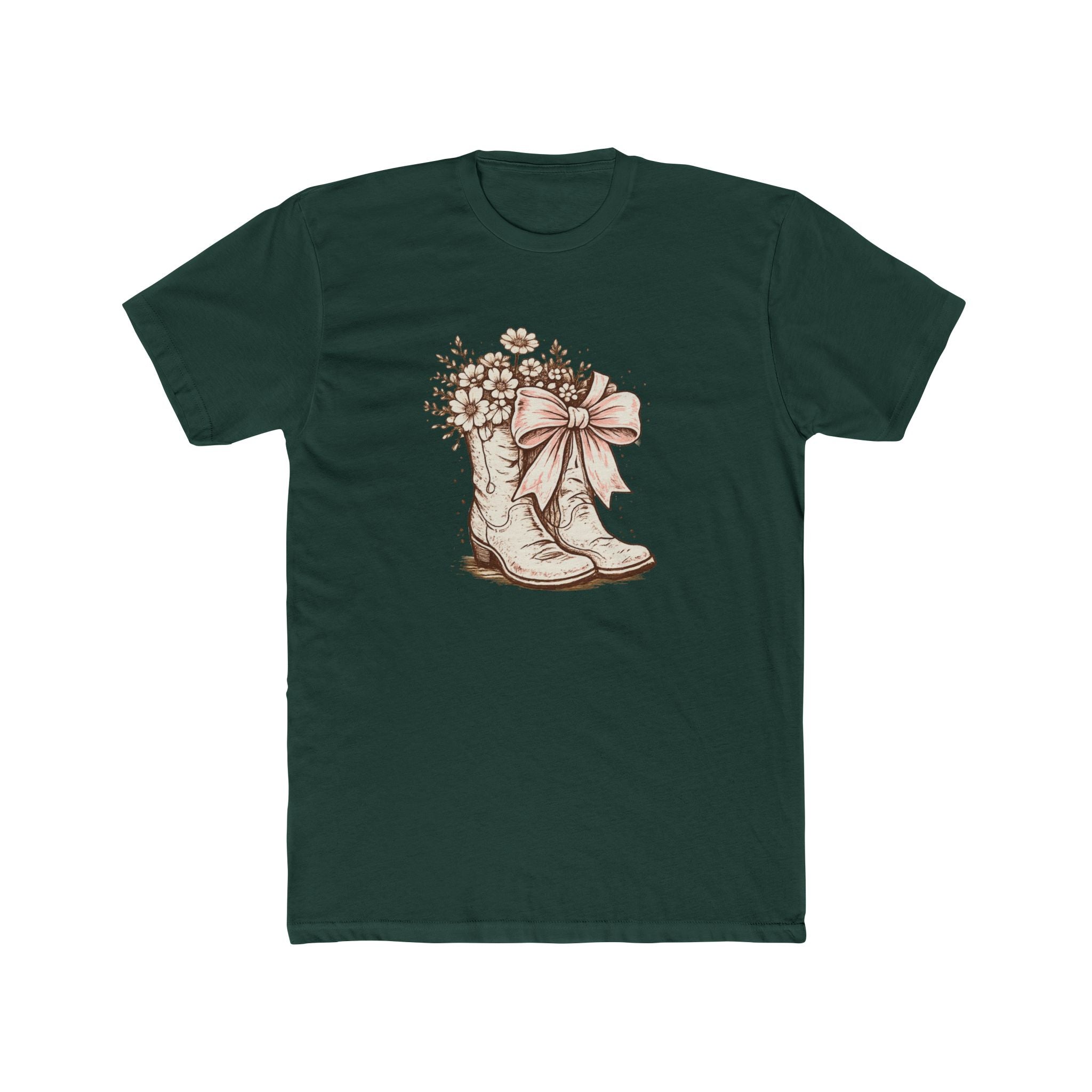 Cowgirl Boots Graphic Tee — Vintage Floral Boots with Bow T-Shirt