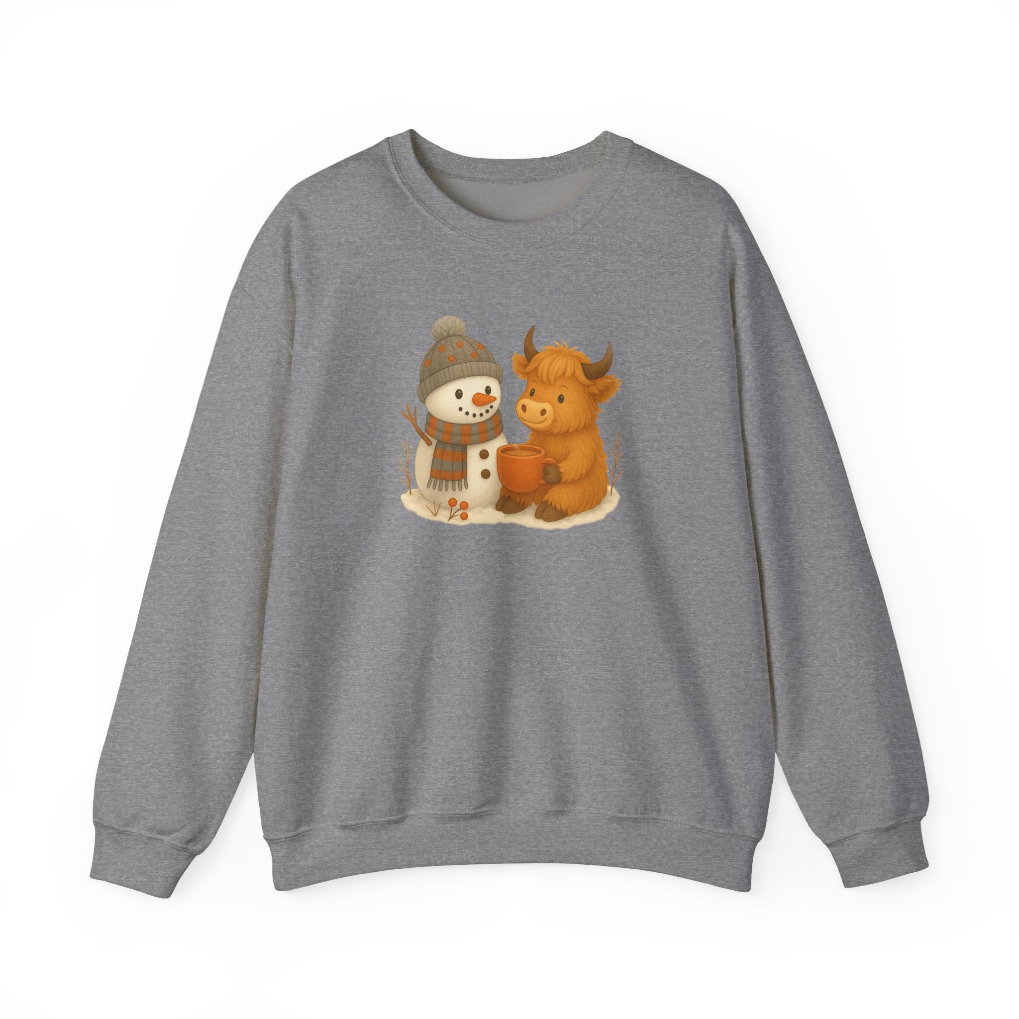 Cute Snowman and Cow Winter Sweatshirt — Cozy Holiday Crewneck