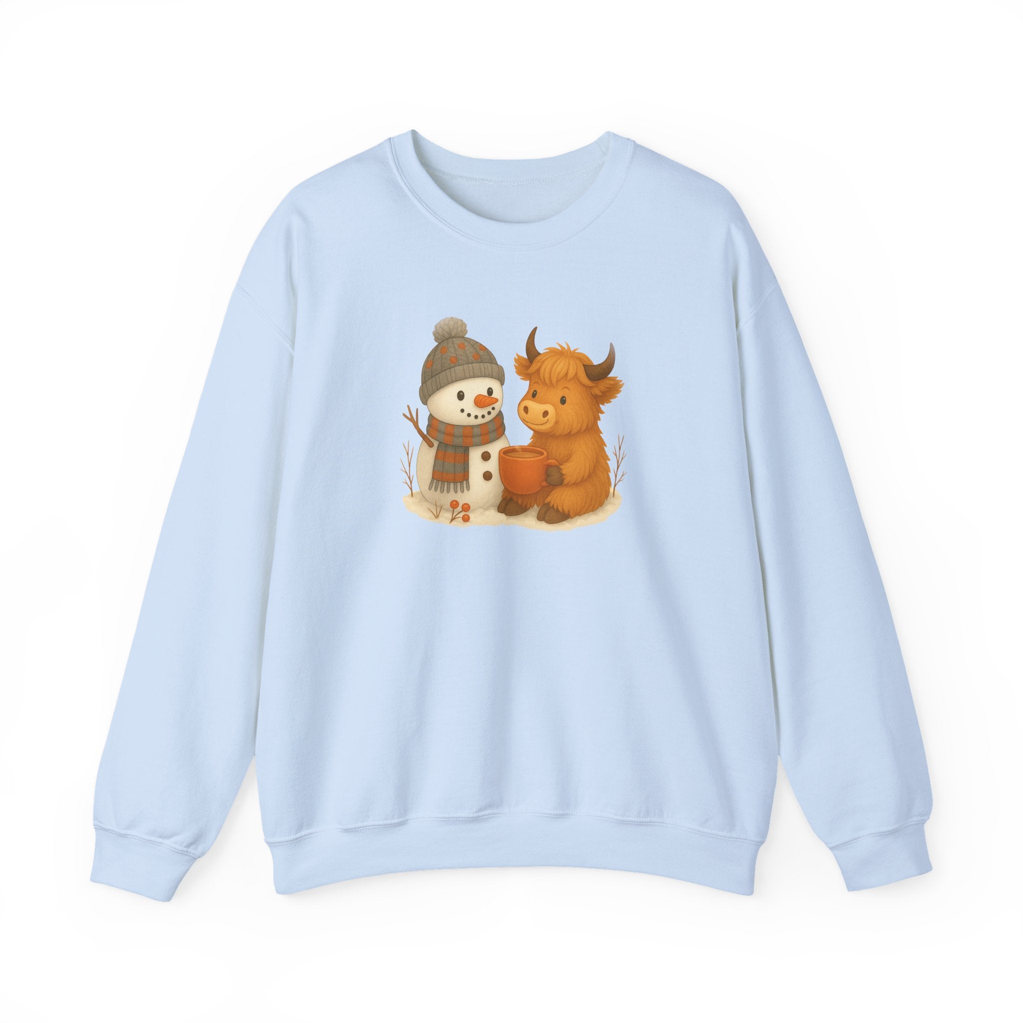 Cute Snowman and Cow Winter Sweatshirt — Cozy Holiday Crewneck