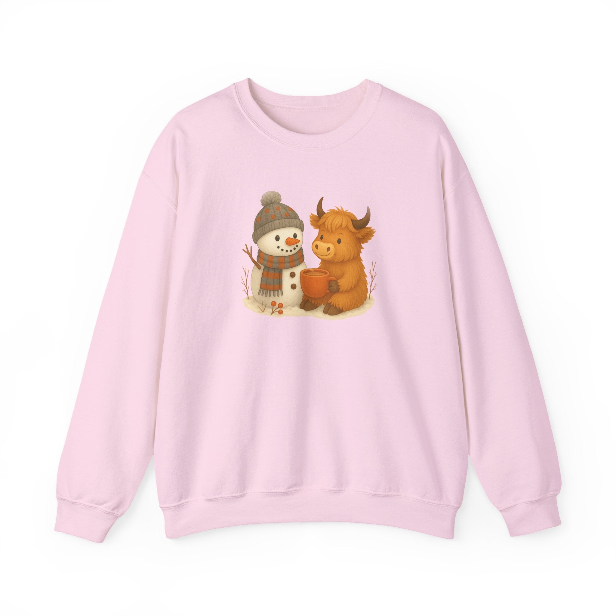 Cute Snowman and Cow Winter Sweatshirt — Cozy Holiday Crewneck