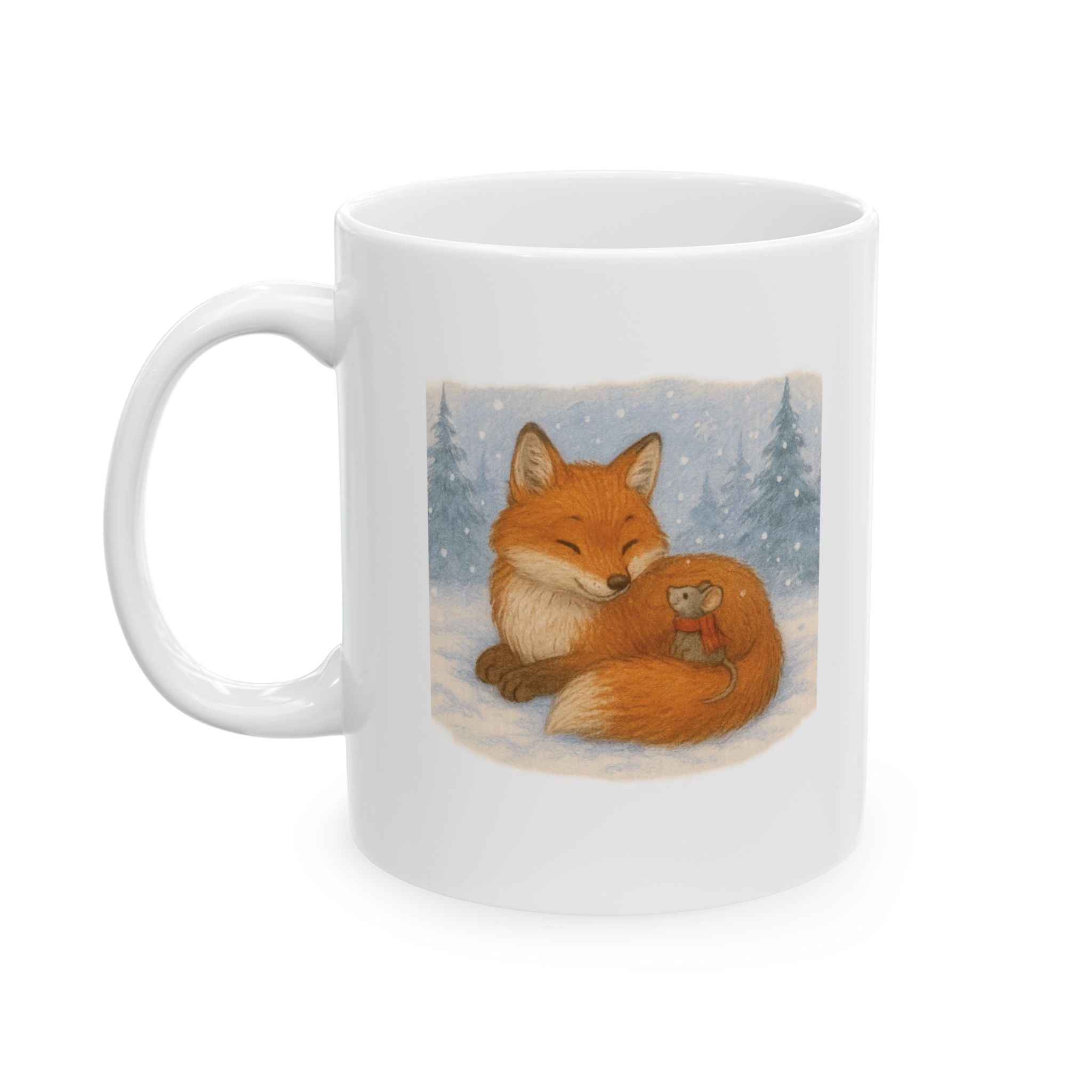 Fox in Snow Ceramic Mug — Winter Forest Cute Animal Coffee Cup (11oz, 15oz)