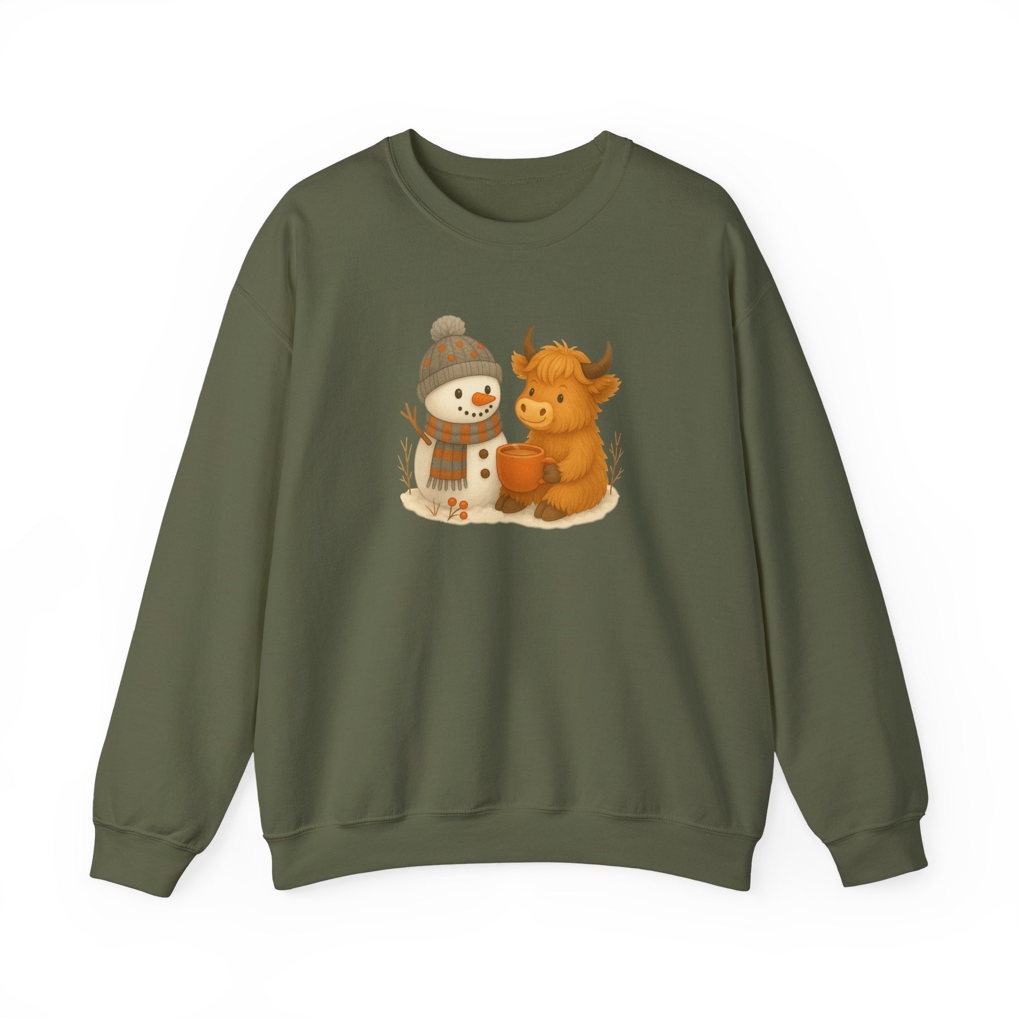 Cute Snowman and Cow Winter Sweatshirt — Cozy Holiday Crewneck