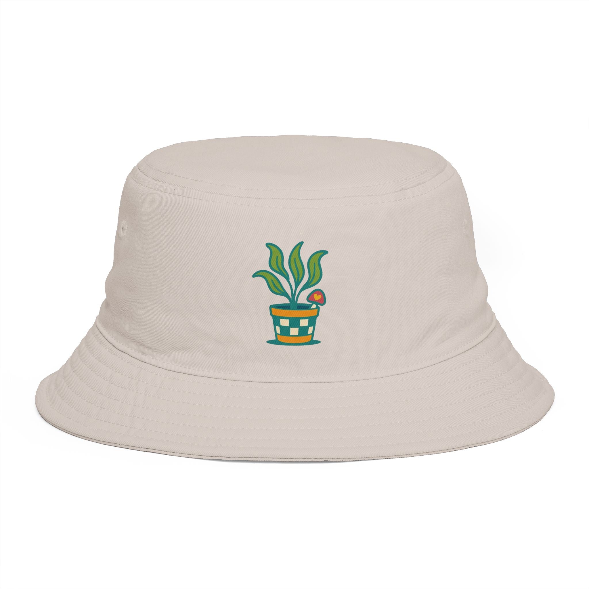 Brown Bucket Hat with Potted Plant Embroidery – Cute Botanical Sun Hat for Gardeners & Plant Lovers