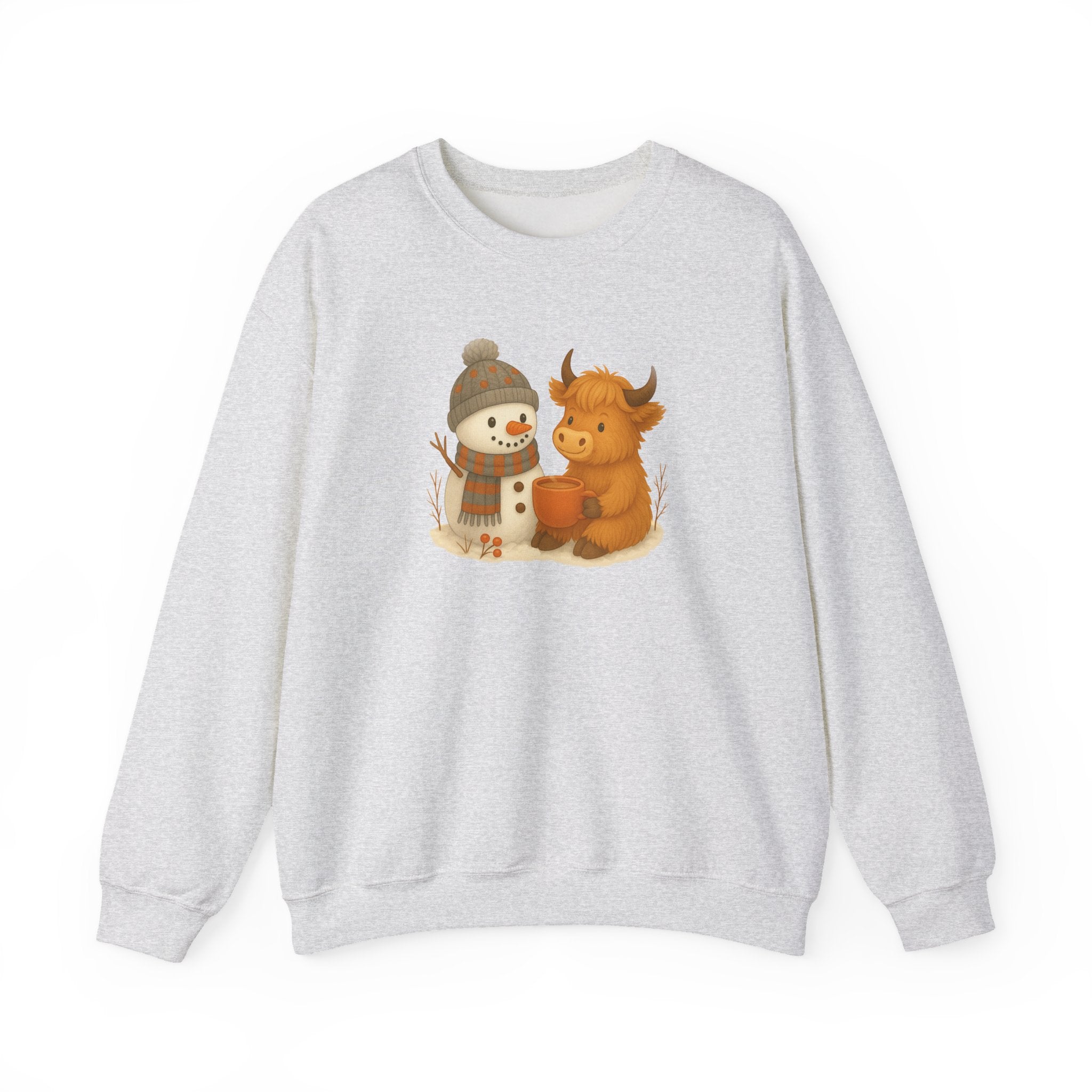 Cute Snowman and Cow Winter Sweatshirt — Cozy Holiday Crewneck