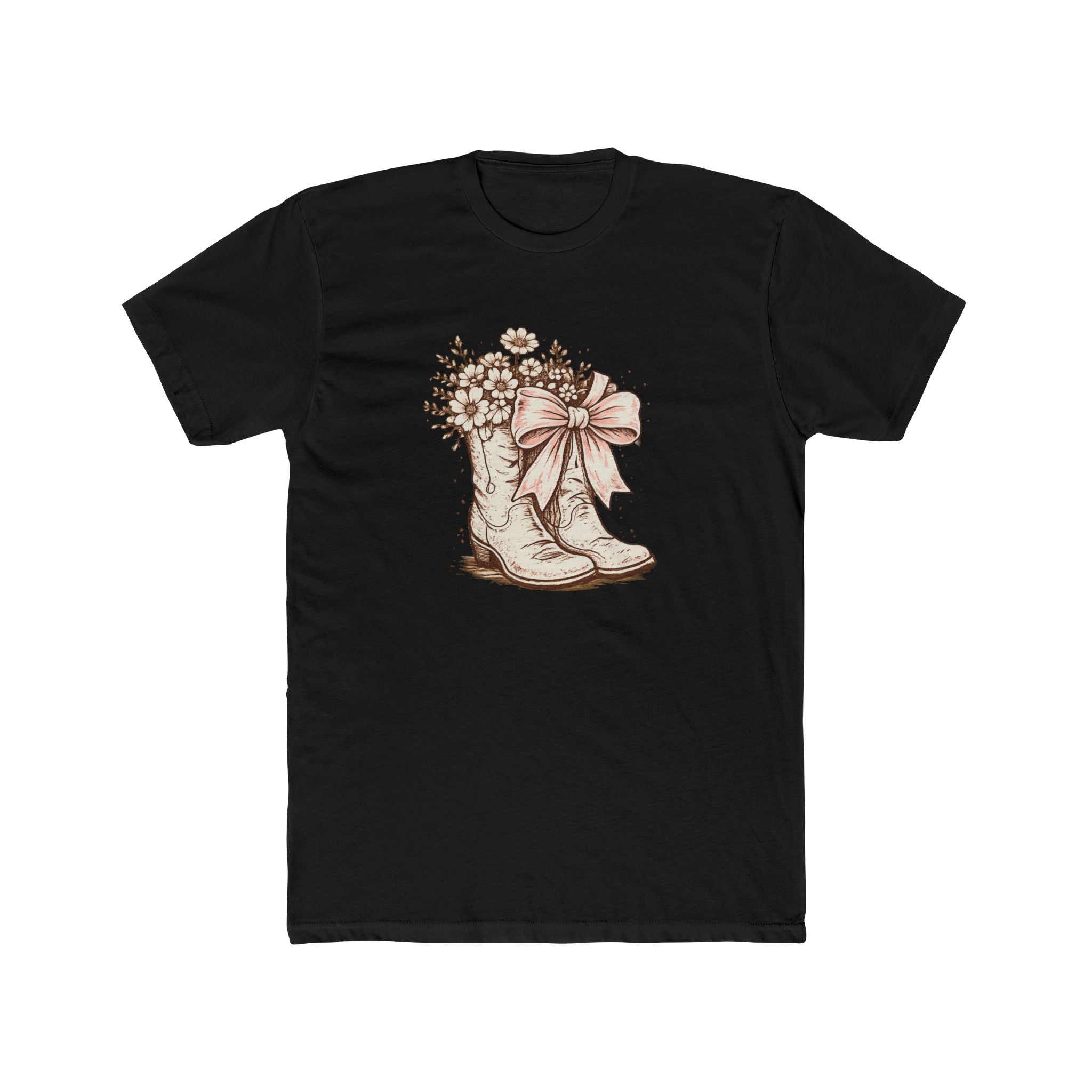 Cowgirl Boots Graphic Tee — Vintage Floral Boots with Bow T-Shirt